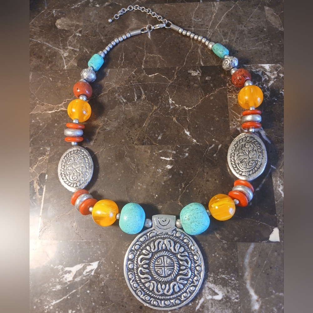 Artisan Silver And Turquoise Statement Necklace - image 2